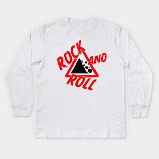 Rock and Roll  Falling rock road sign Kids Long Sleeve T-Shirt